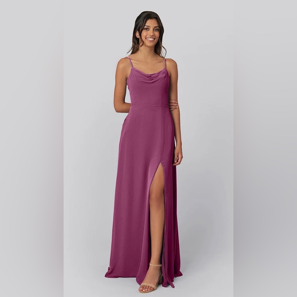Davids Bridal Studio Cowl Neck Chiffon Bridesmaid Dress in Magenta